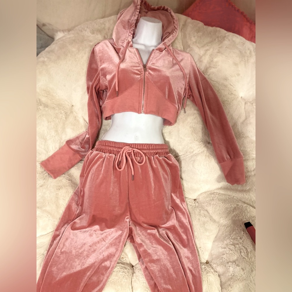 Pink Velvet Jump Suit Set
